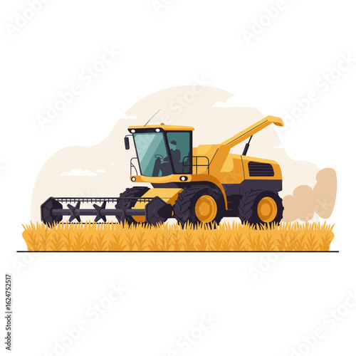 Agricultural harvester collecting crops in a field during summer  