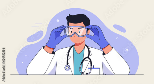 Doctor adjusting safety goggles while preparing for examination  