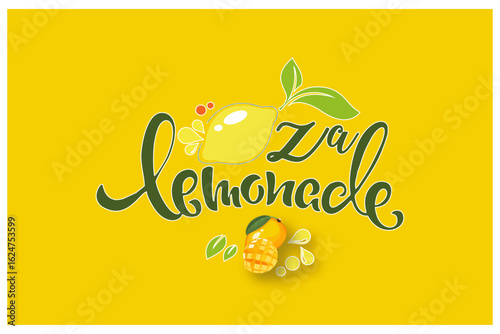 Handwritten za lemonade text with lemon illustration on a yellow background