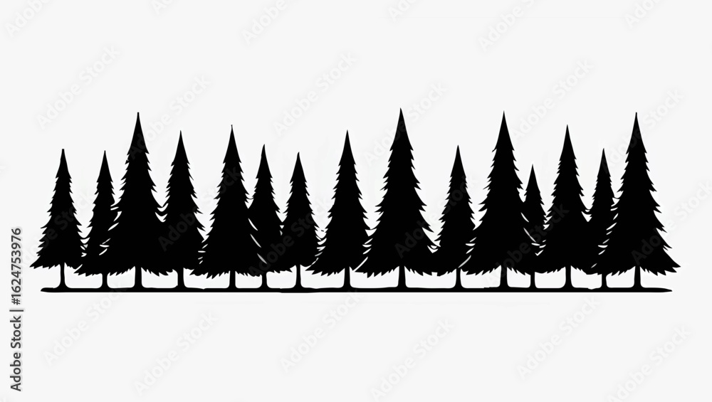 Obraz premium Pine Trees Silhouette on White Background
