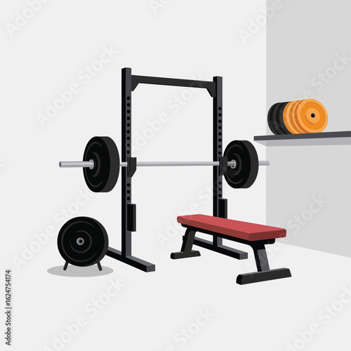 Home gym equipment set with squat rack bench and weights