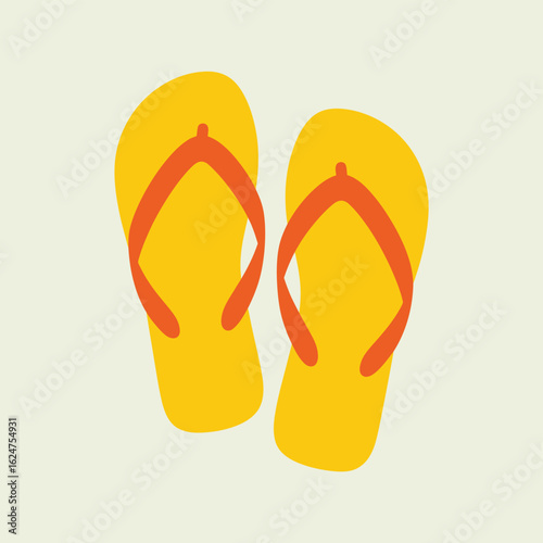 Bright yellow flip flops with orange straps for summer fun