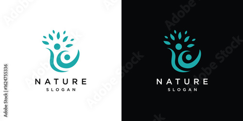 Tree people ecological symbol logo vector	
