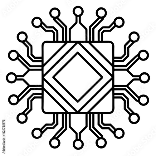 Deep Learning Chip Minimalist Line Art Vector Icon  AI Technology Design