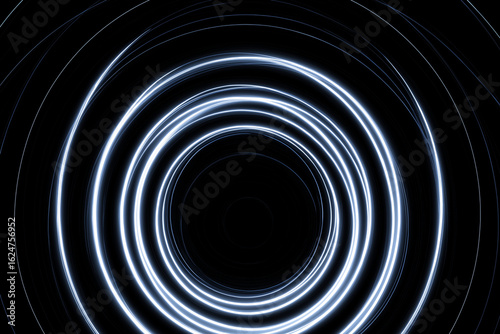 Pulsing concentric circles of light expanding in black void, abstract visualization of digital signal or AI thought
