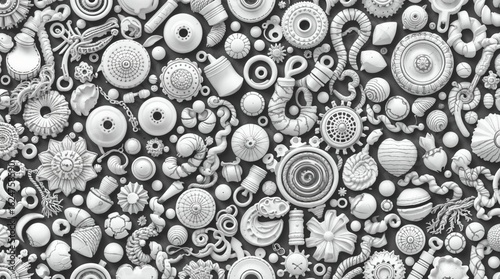 Complex 3D White Mechanical and Decorative Parts Collection