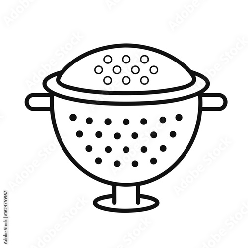 Line Art Illustration:  Modern Kitchen Colander, Simple Design, Clean Minimalist Style