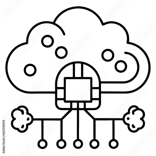 AI Cloud Computing Minimalist Line Art Vector Icon  Modern Technology Design