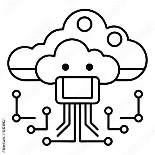 AI Cloud Computing Minimalist Line Art Vector Icon  Modern Technology Design