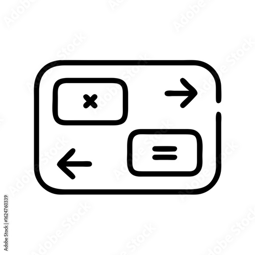 Math equation solver calculation with arrows and equals symbol for education and learning concept design 100