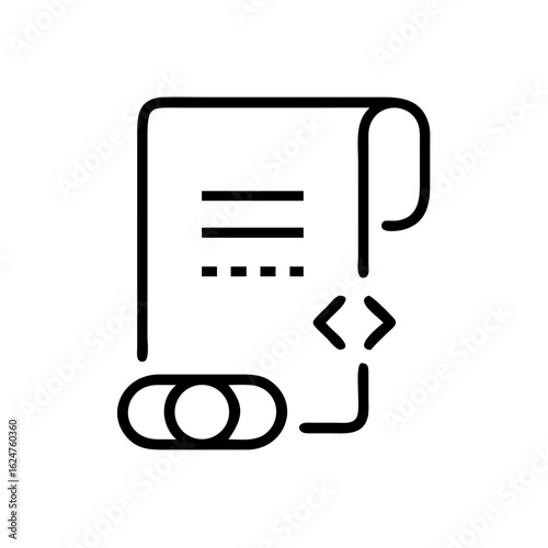 Code document programming script development process with link icon for website and application design