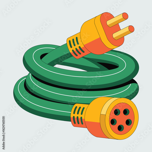 Green extension cord with orange plugs