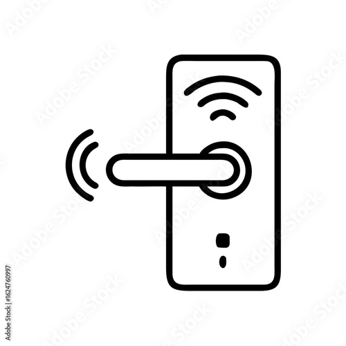 Minimalist line art icon of a smart door lock. Electronic handle with wireless connection for keyless entry and home security.