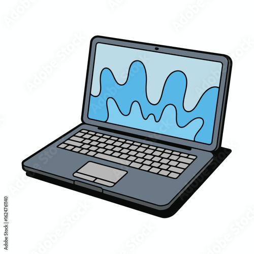 Hand drawn laptop with abstract blue screen design