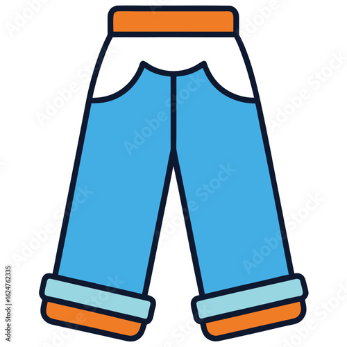 Blue pants with orange and light blue cuffs trousers