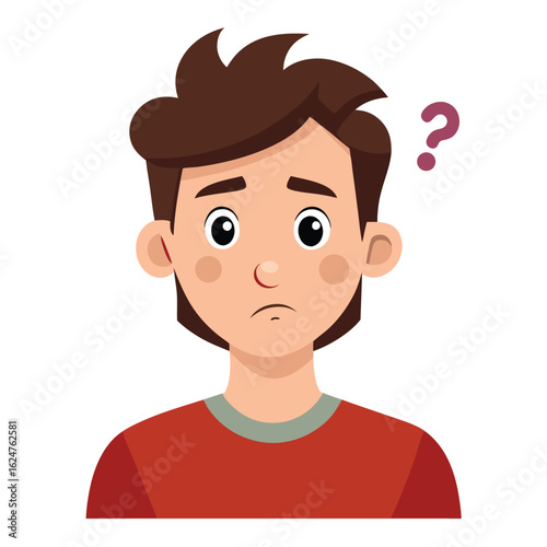 Confused boy with question mark thinking unsure