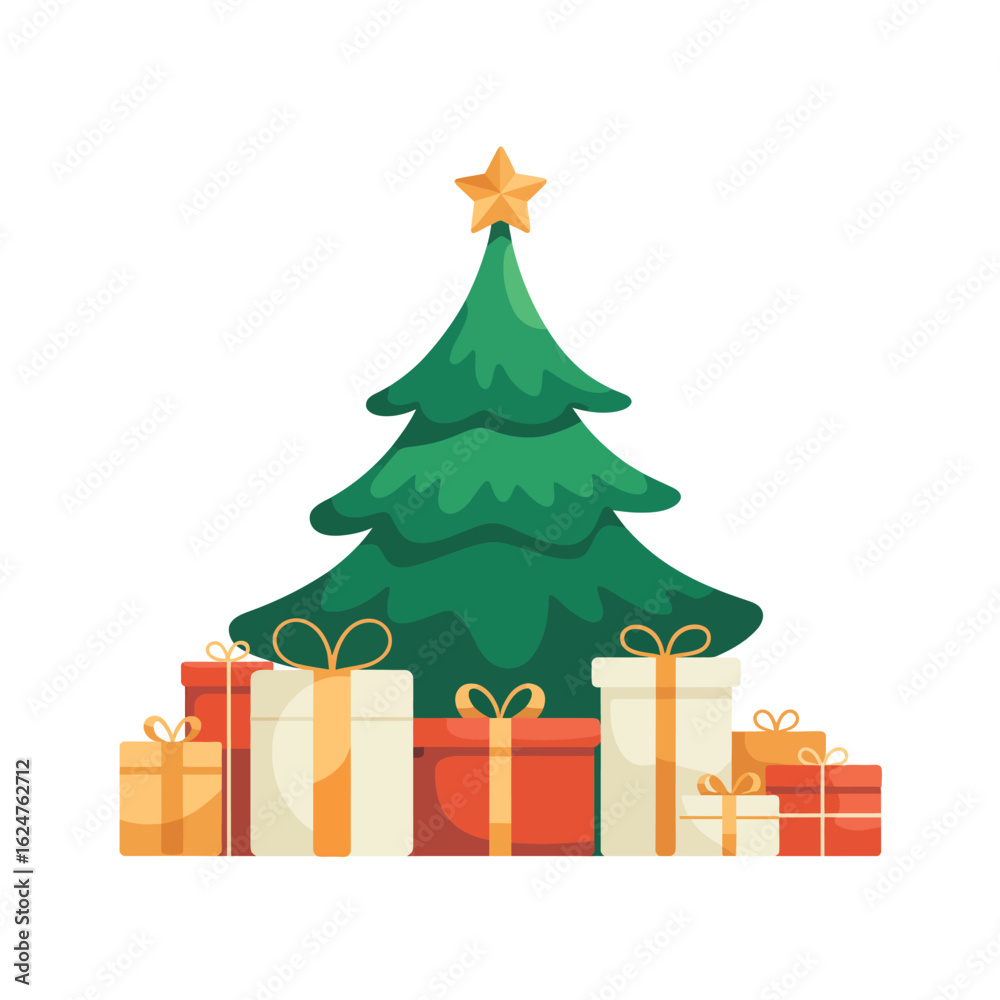 Fototapeta premium Festive christmas tree surrounded by wrapped presents