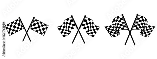 Two crossed checkered flags vector illustration of a black and white flag