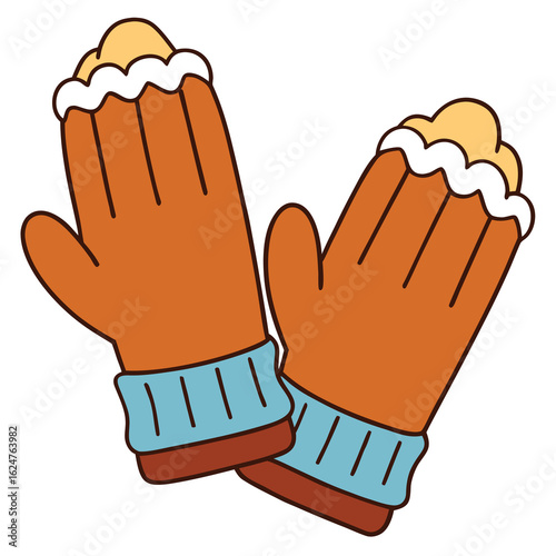 Orange mittens with white and yellow trim gloves winter