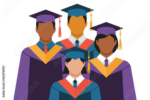 Diverse group of graduates in academic regalia celebrating achievement