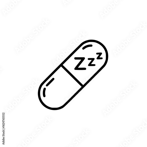 Line icon of a sleeping pill capsule with Zzz text.
