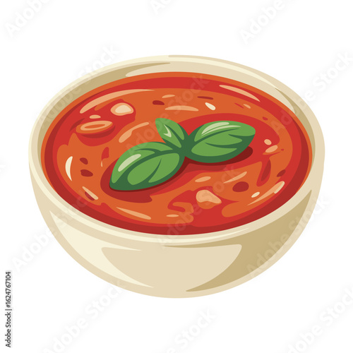 Delicious tomato soup with fresh basil garnish