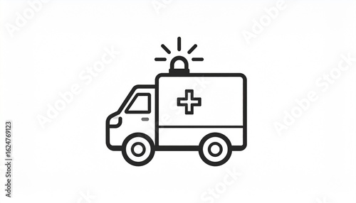 Minimalist ambulance icon representing emergency medical services. Outline graphic of a rescue vehicle for urgent healthcare and hospital transport.