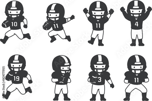 Chibi American football player illustration set
