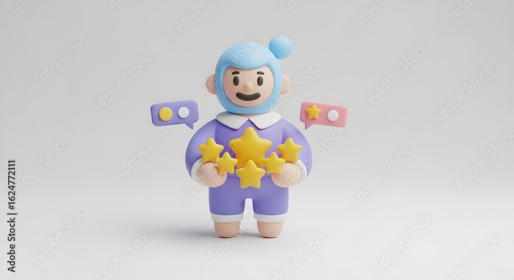 Cute Blue Snowman Character Holding Yellow Stars in Bright Minimalist Style for Kids Play or Education Cute Blue Snowman Character Holding Yellow Stars in Bright Minimalist Style for Kids Play or Education