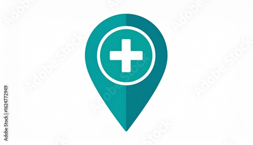 Free Download Teal map pin icon with a plus symbol, representing a hospital, clinic, or medical service location for finding healthcare access. - GFXLoad