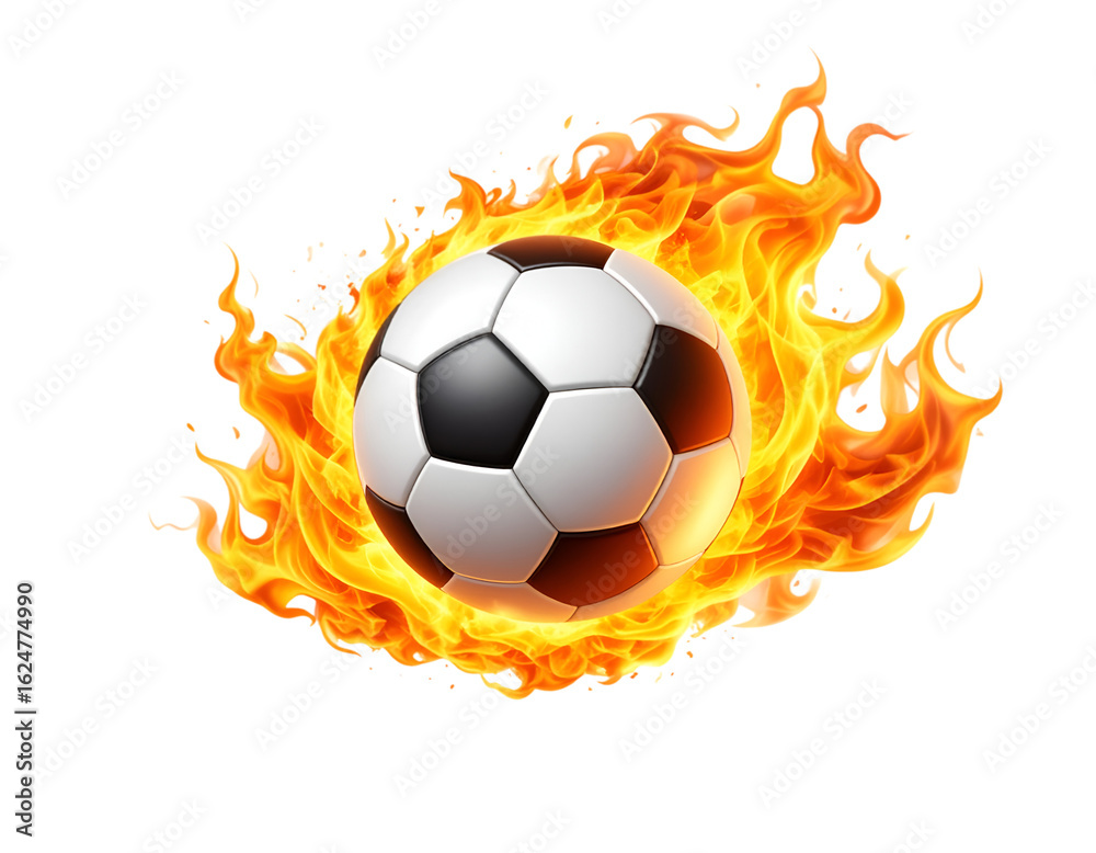 Fototapeta premium Burning Soccer Ball: The striking image of a soccer ball engulfed in flames, capturing the intensity, passion, and energy of the sport, perfect for conveying a dynamic and action-packed vibe.