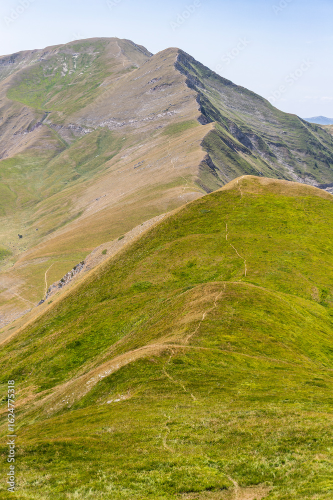 Fototapeta premium View of Pizzo Tre Vescovi e Monte Acuto in Sibillini Mountains, Marche, Italy