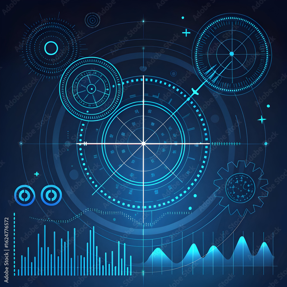 Obraz premium Futuristic Blue Digital Interface With Circular Elements