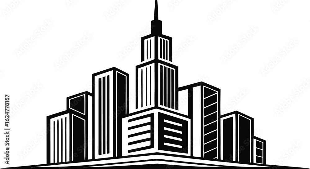 Obraz premium Modern City Skyline Silhouette with Tall Skyscrapers buildings architecture