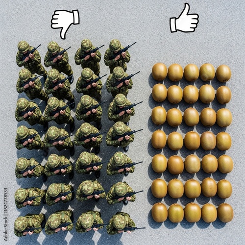 Soldiers and Kiwis: Disapproval vs. Approval.
Image generated with AI