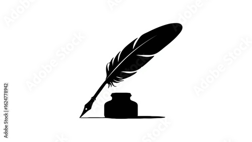Feather Pen and Inkwell Silhouette

