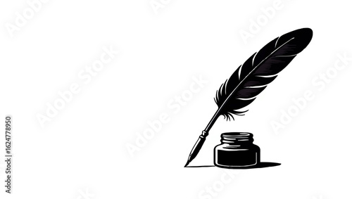 Feather Pen and Inkwell Silhouette

