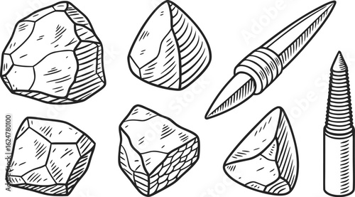 Vintage Engraved Sketch of Rock and Mineral Samples
