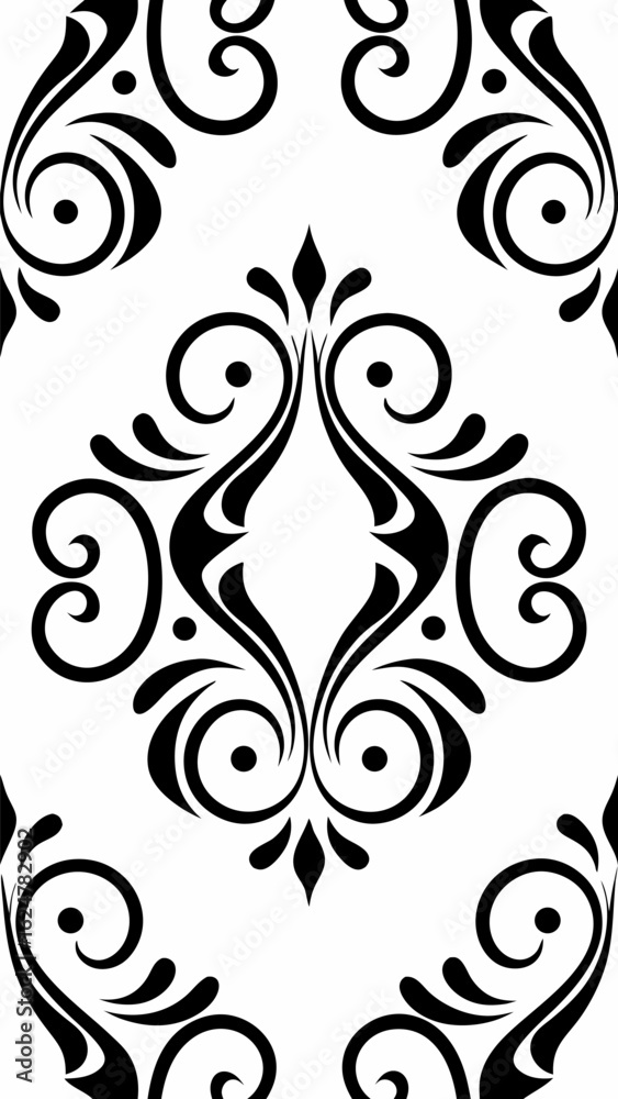 Black and white floral pattern vector seamless decorative design ornament swirl flourish elegant vintage art deco style vector illustration Black and white floral pattern vector seamless decorative design ornament swirl flourish elegant vintage art deco style vector illustration