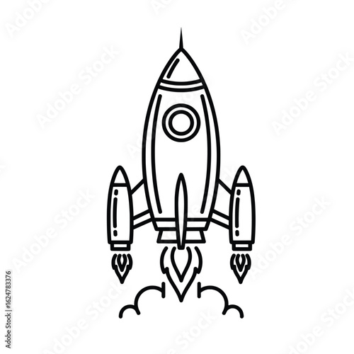 Vector illustration of a sleek rocket ship launching into space representing innovation and the journey to the future