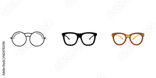 A comprehensive collection featuring eyeglasses in line art, silhouette, and full-color vector formats for versatile design applications.