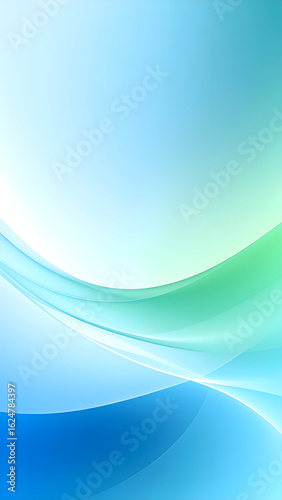Abstract white background with blue and green gradient flowing wave line.