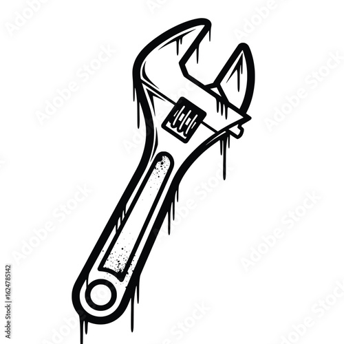 Vector illustration of an adjustable wrench with a dripping paint effect perfect for mechanic or handyman designs