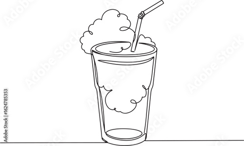 Elegant continuous line drawing of a refreshing cotton candy sod