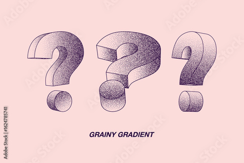 Black Noise Texture Dotted Question Mark. Grainy Gradient Design Elements Vector Set. Different Variations Halftone Handdrawn Dotted With Dust Grainy Texture Collection. Pattern elements easy to use.