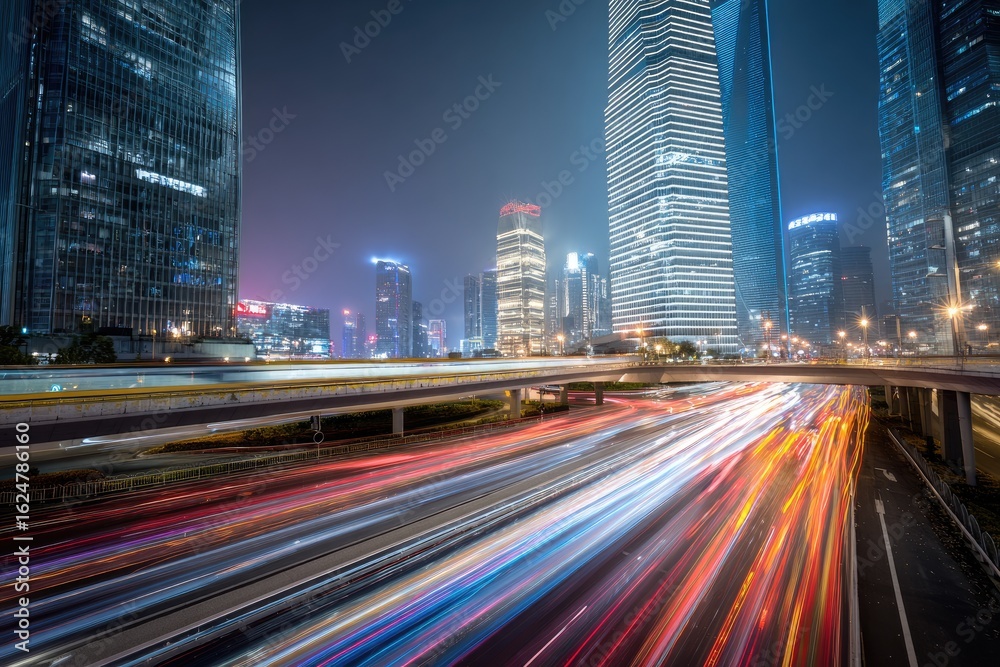 Obraz premium Night cityscape of a busy highway
