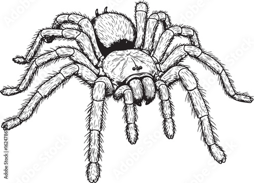 Detailed Line Art Illustration of a Tarantula Spider with Hairy