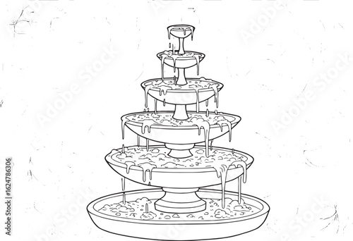 Elegant outlined illustration of a layered dessert fountain on b
