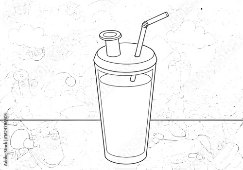 Monochrome protein shake illustration, intricate background dood