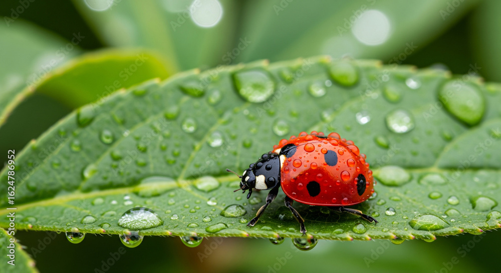 Fototapeta premium Ladybug on a Wet Leaf 